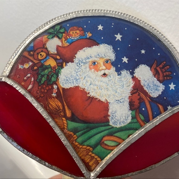 Holiday Xmas Christmas Santa Claus Stained Glass Night Light Nite Lite Decor - Picture 7 of 7